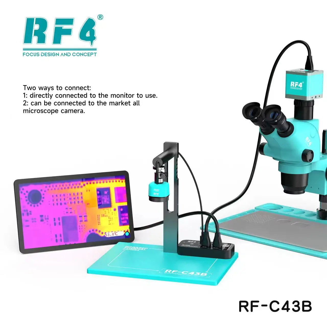 Il termocamera intelligente RF4 integra perfettamente con tutte le telecamere per microscopi per immagini termiche ad alta precisione - RF-C43B