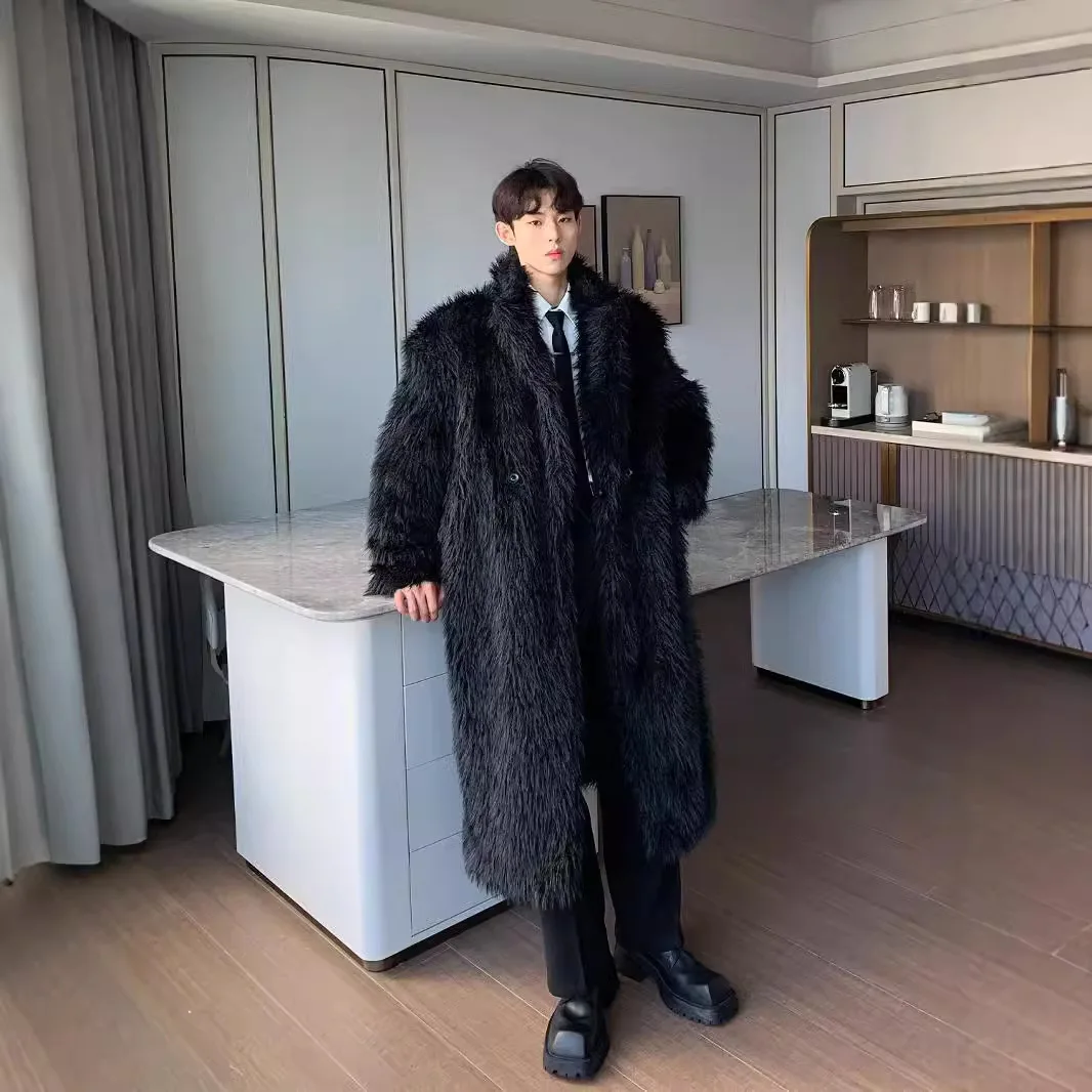 Winter Advanced Anti Freezing Thickened and War Imitation Leather Coat Loose Fur Medium Long Parka Men's Windbreaker