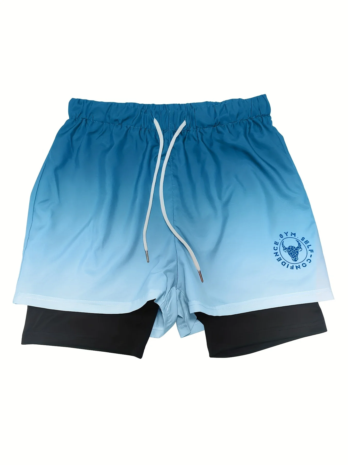 

2-in-1 double-layer shorts with internal zipper pocket, men's fashionable gradient elastic sports shorts, suitable for summer gy