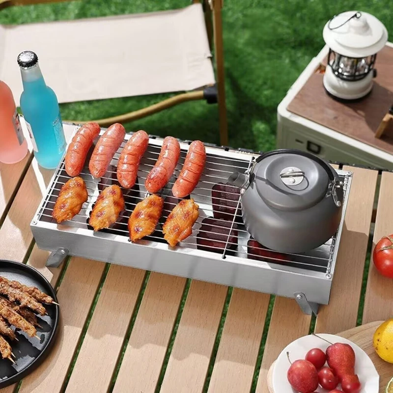 

Portable Charcoal Grill Stainless Steel Small BBQ Outdoor Cooking Camping Picnic Beach Portable BBQ Park Camp Barbecue Household