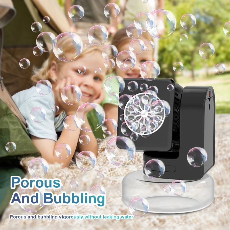 Mit 100 ml Blasenwasser 10-Loch-Blasenmaschine 90 °   Rotierender Kopf, Hochzeit im Freien, Kinderblasen-Party-Geschenk