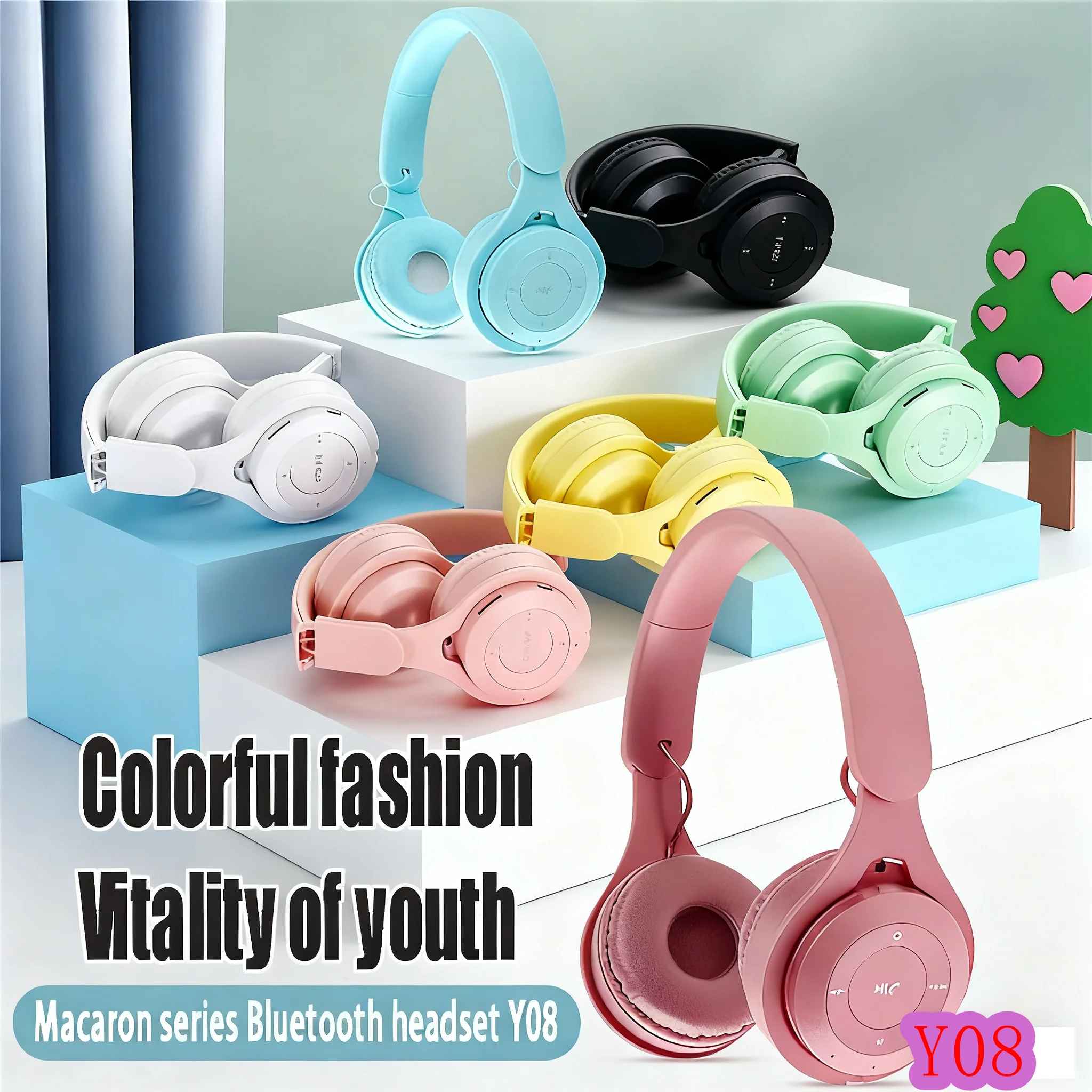 

Macaron Y08 Headset 5.0 Bluetooth Headset Folding Wireless Sports Earphone Gaming Headsets Over-ear Headphones for Android ios