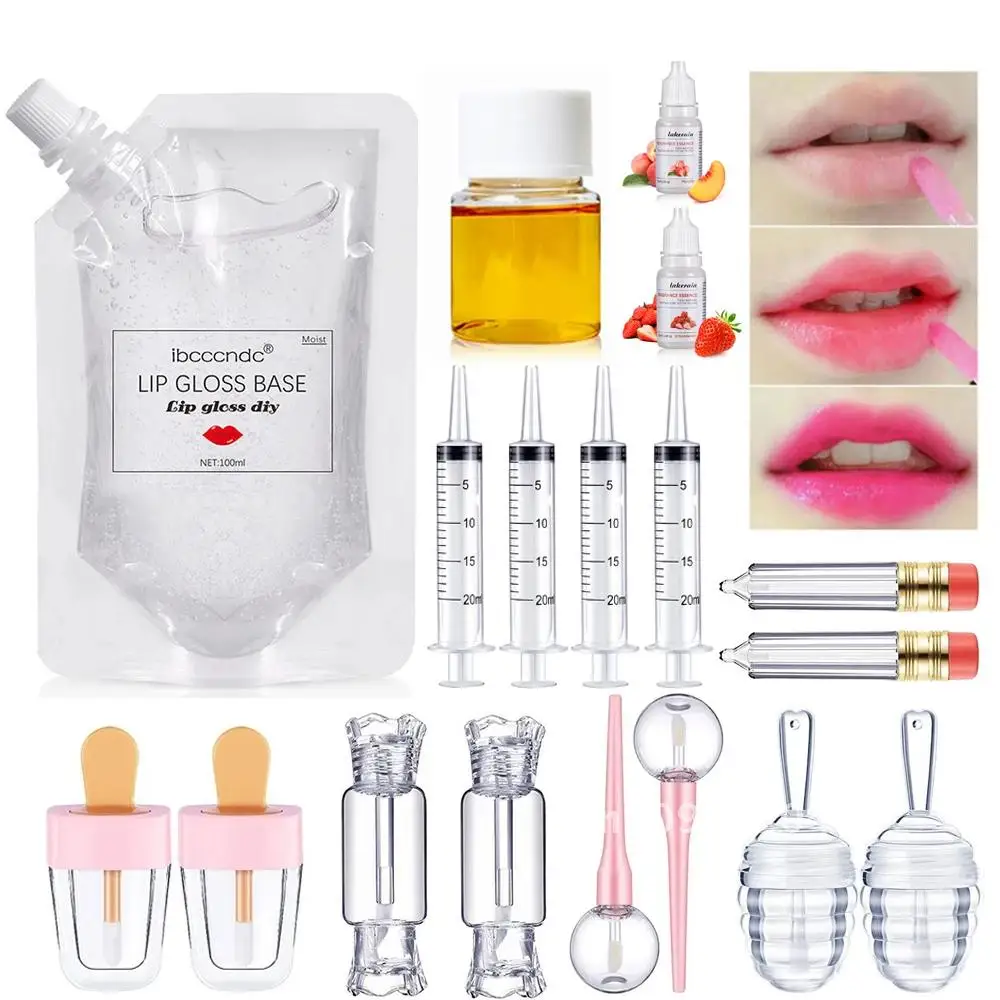 Mudança de cor brilho labial kit diy temperatura mudança de cor óleo labial hidratante claro lipgloss base e tubo de brilho labial kit de ferramentas