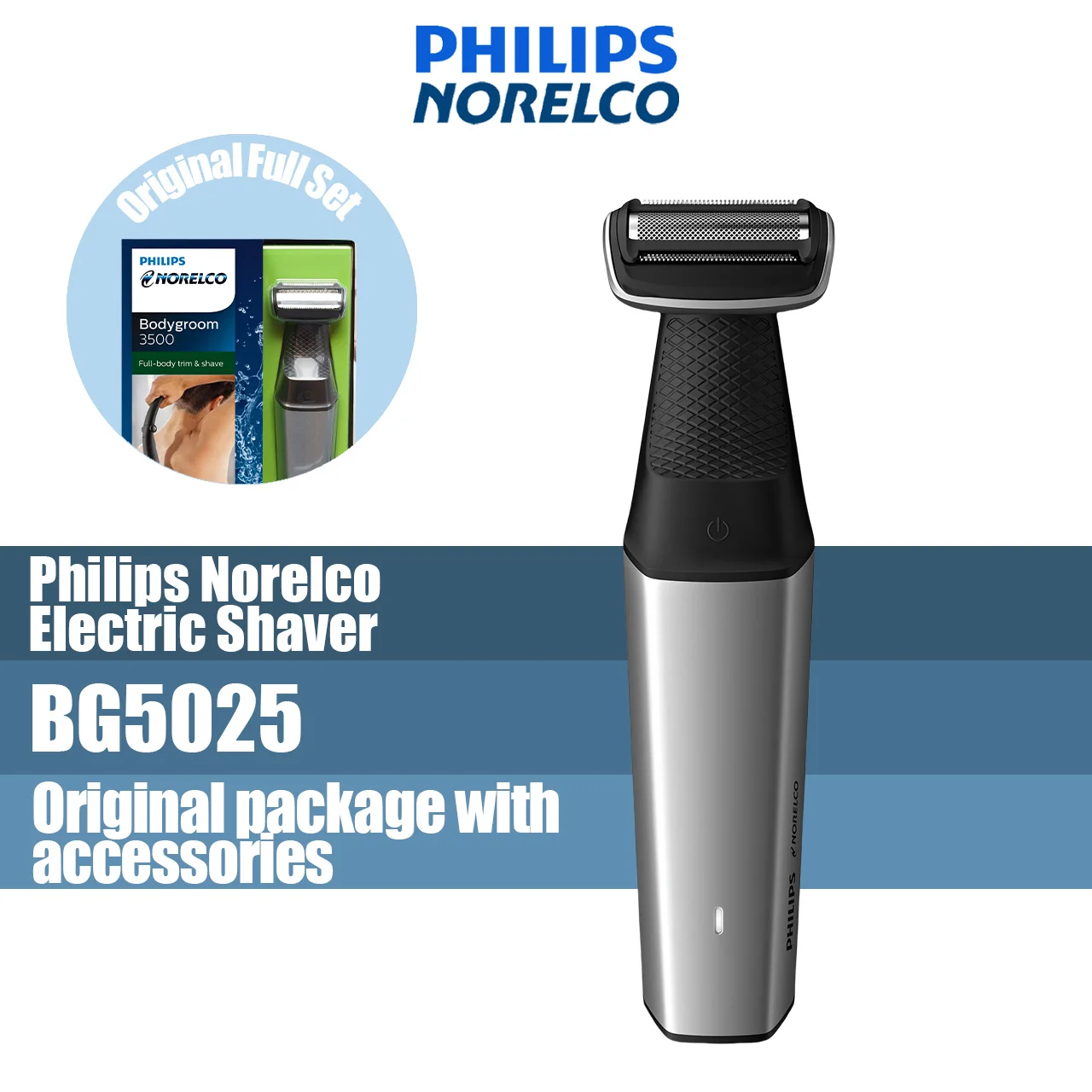 

Philips Norelco BodyGroom 3500 Electric Trimmer and Shaver BG5025, Showerproof Hair Trimmer for Men with Back Attachment