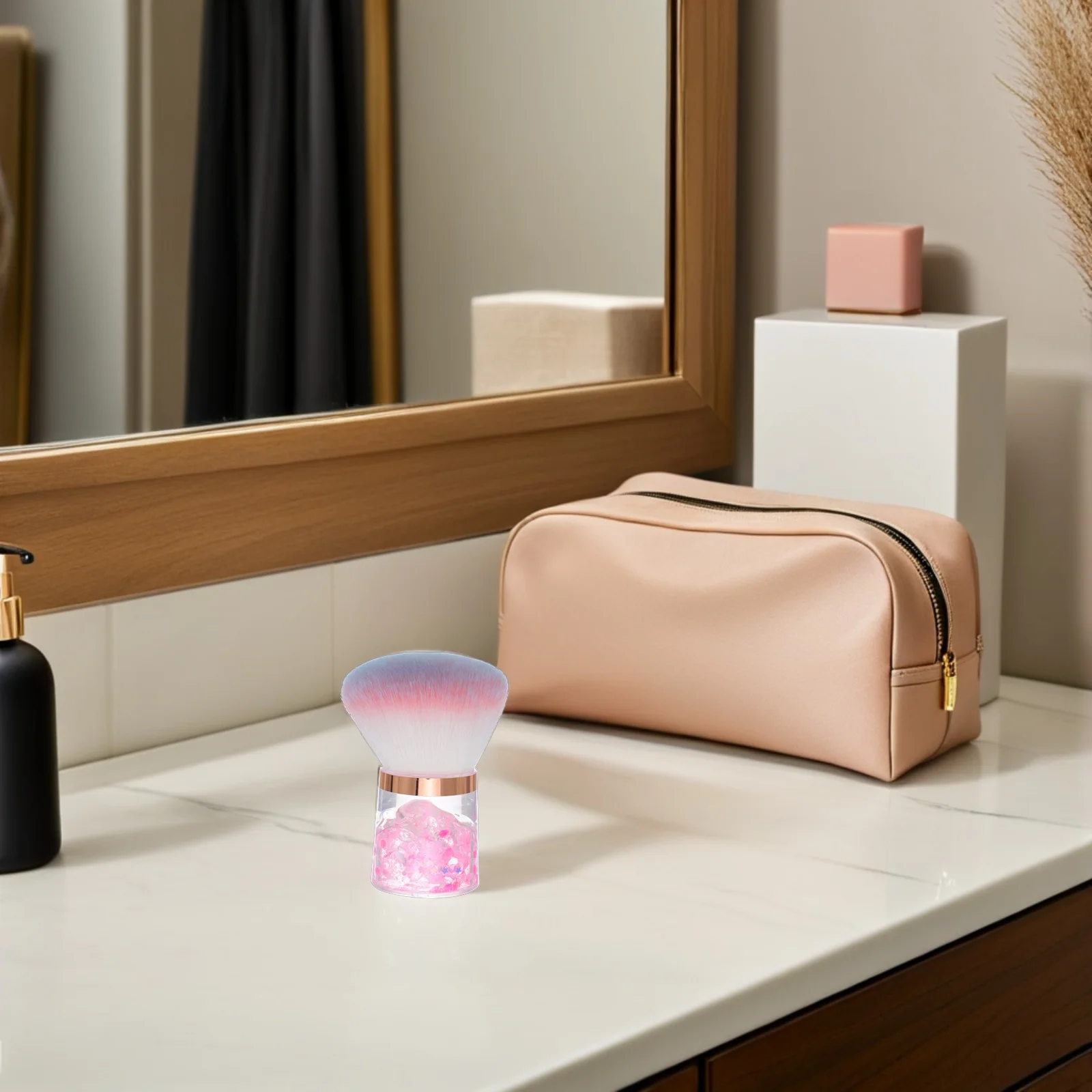 فرشاة غبار الأظافر تصميم على شكل زهرة ناعمة لمسحوق غمس الأظافر الأكريليك أداة مانيكير فرشاة تنظيف الأظافر المحمولة الغبار #3