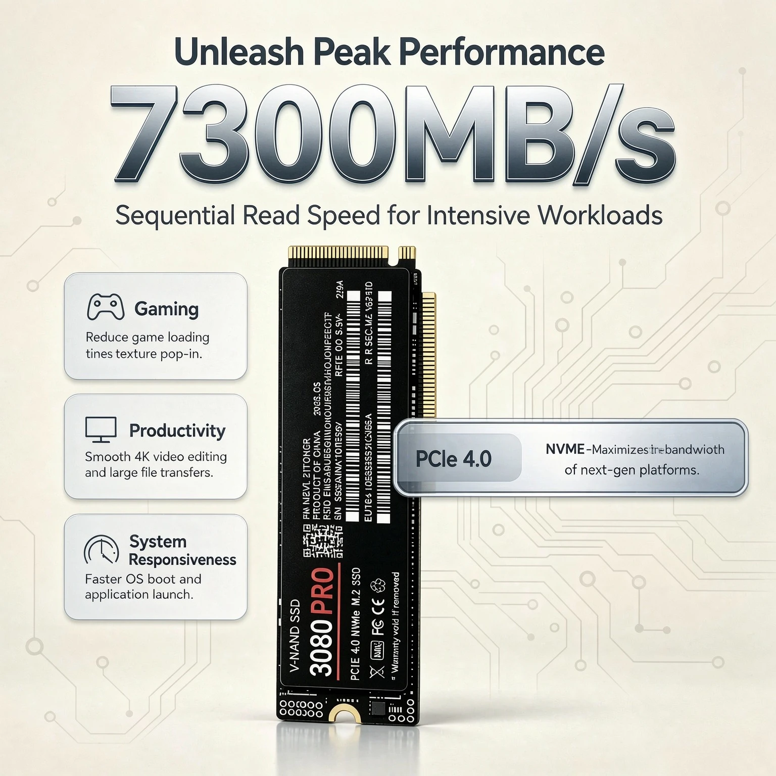 3080 PRO M.2 2280 NVMe SSD PCIe Gen4.0 x4 7300MB/s TLC 3D NAND 2TB 4TB Gaming Solid State Drive for PS5 Laptop Desktop PC