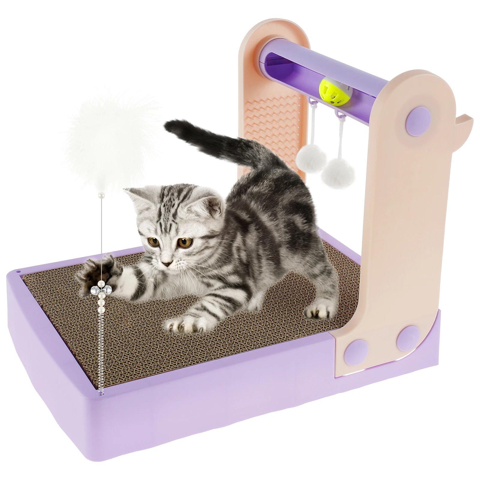 Cat Scratching Board Multifunctional Cat Scratcher Toy Fun Cat Scratcher Cardboard Reversible Cat Scratch Pad with Track Bell