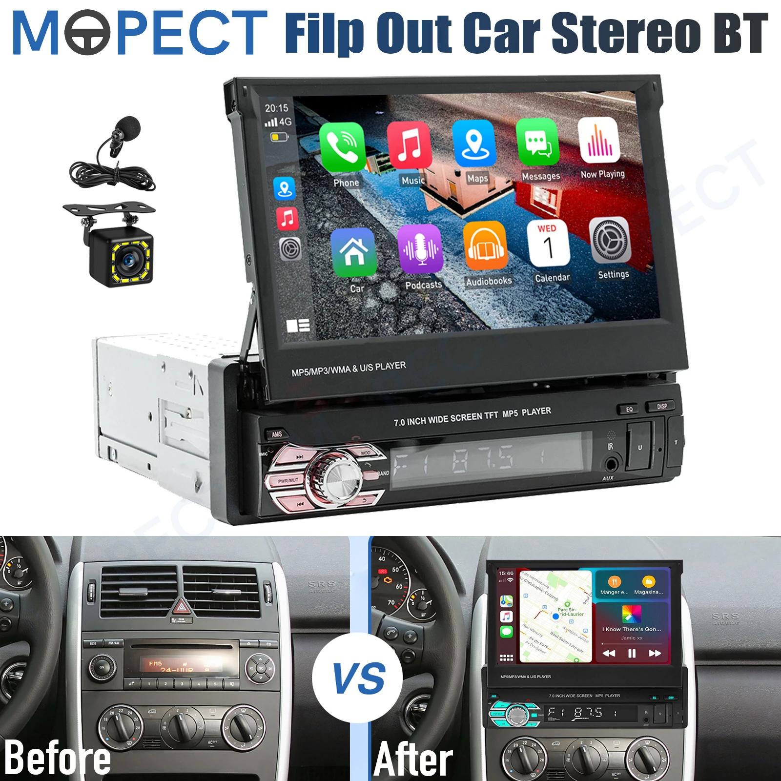 Avtoradio 7" MP5 z wireless CarPlay in zadnjo kamero