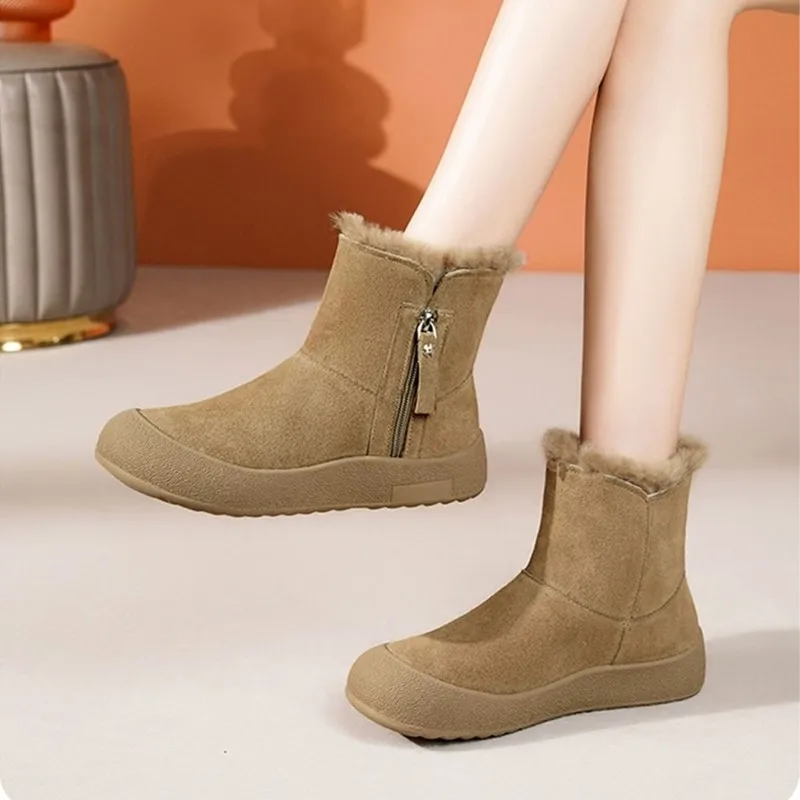 Women's Winter Boots with Faux Suede Upper and Wool Lining for Warmth in Snowy Conditions. Anti-slip Short Boots.