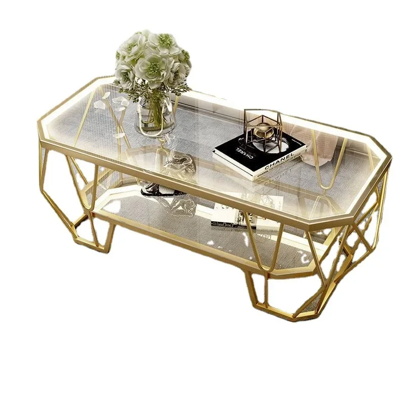 Modern minimalist small unit Nordic light luxury tempered glass coffee table rectangular creative iron tea table household livin