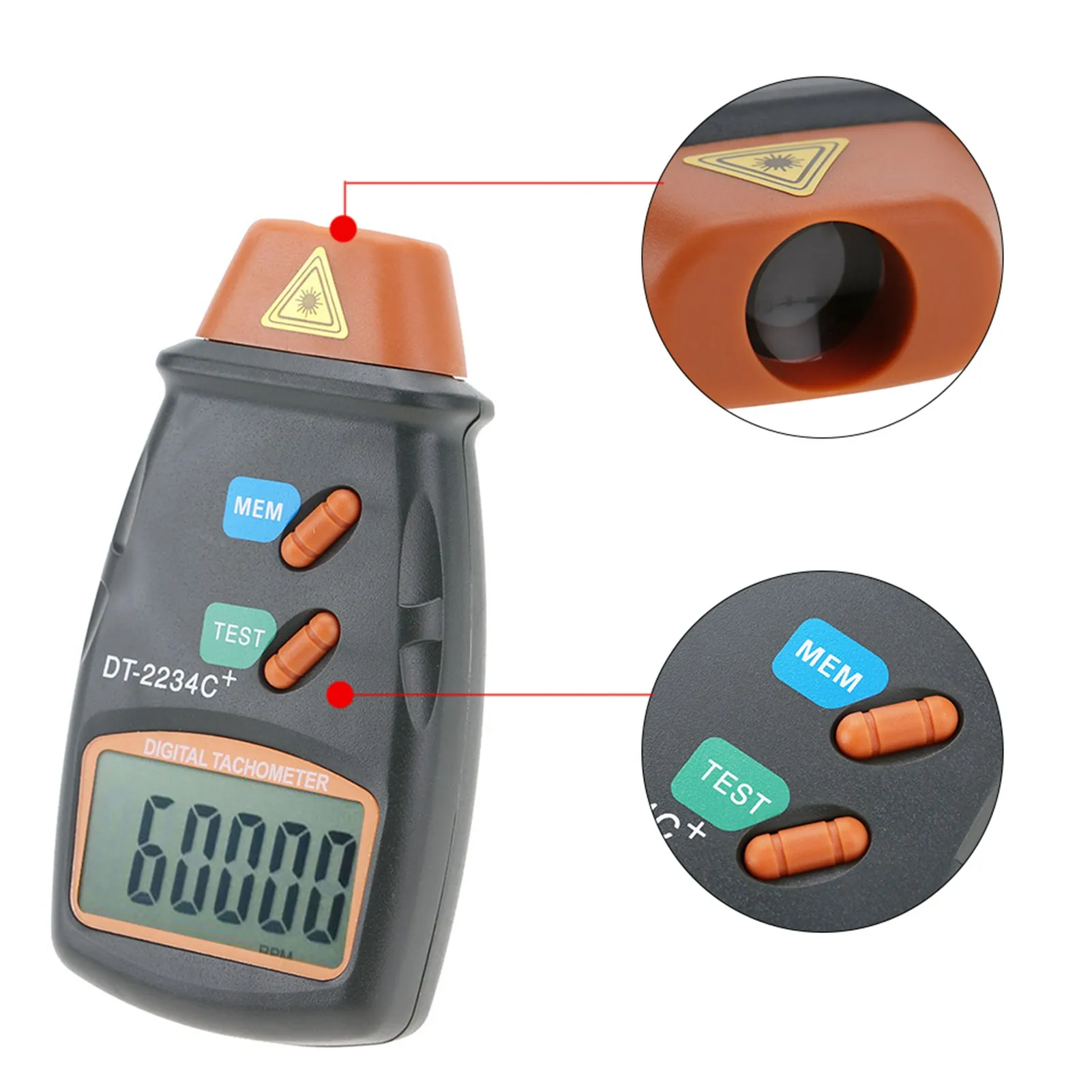 ‑2234C+ NOn Contact Digital LCD Laser Photo Tachometer Mini RPM Tester Meter Digital Tach Tach Tachometer Digital Tachometer