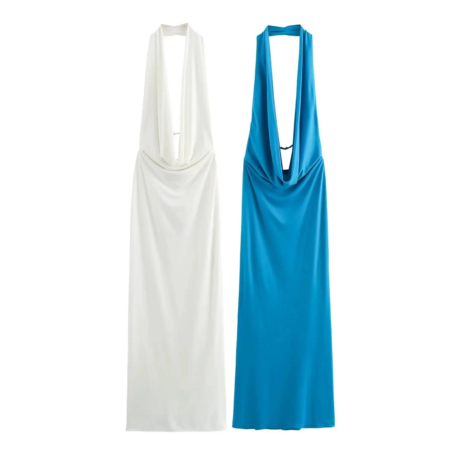 Summer Dress For Women 2024 Solid Backless Halter Neck Slim Long Dresses Chic Beach Sexy Vintage Woman Evening Dress