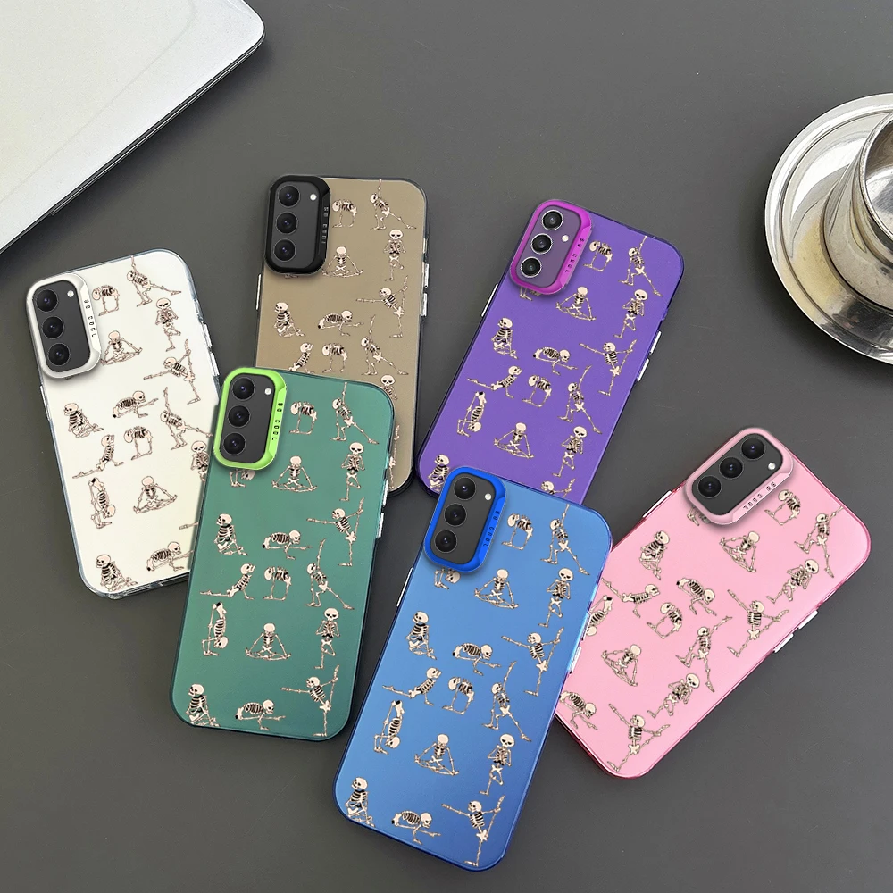 Skeleton Gymnastics Form Phone Case For Samsung S23 S24 S22 A71 A55 ULTRA PLUS FE Electroplated Silver IMD Laser Color Shell