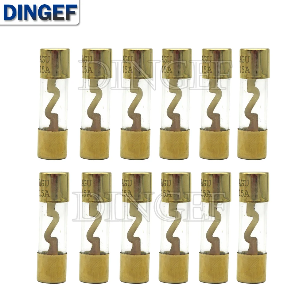 1PCS Gold Plated Glass AGU Fuse Fuses Pack Car Audio Amp Amplifier 10A 15A 20A 25A 30A 40A 50A 60A 70A 80A 100A Car Fuse 10*38MM