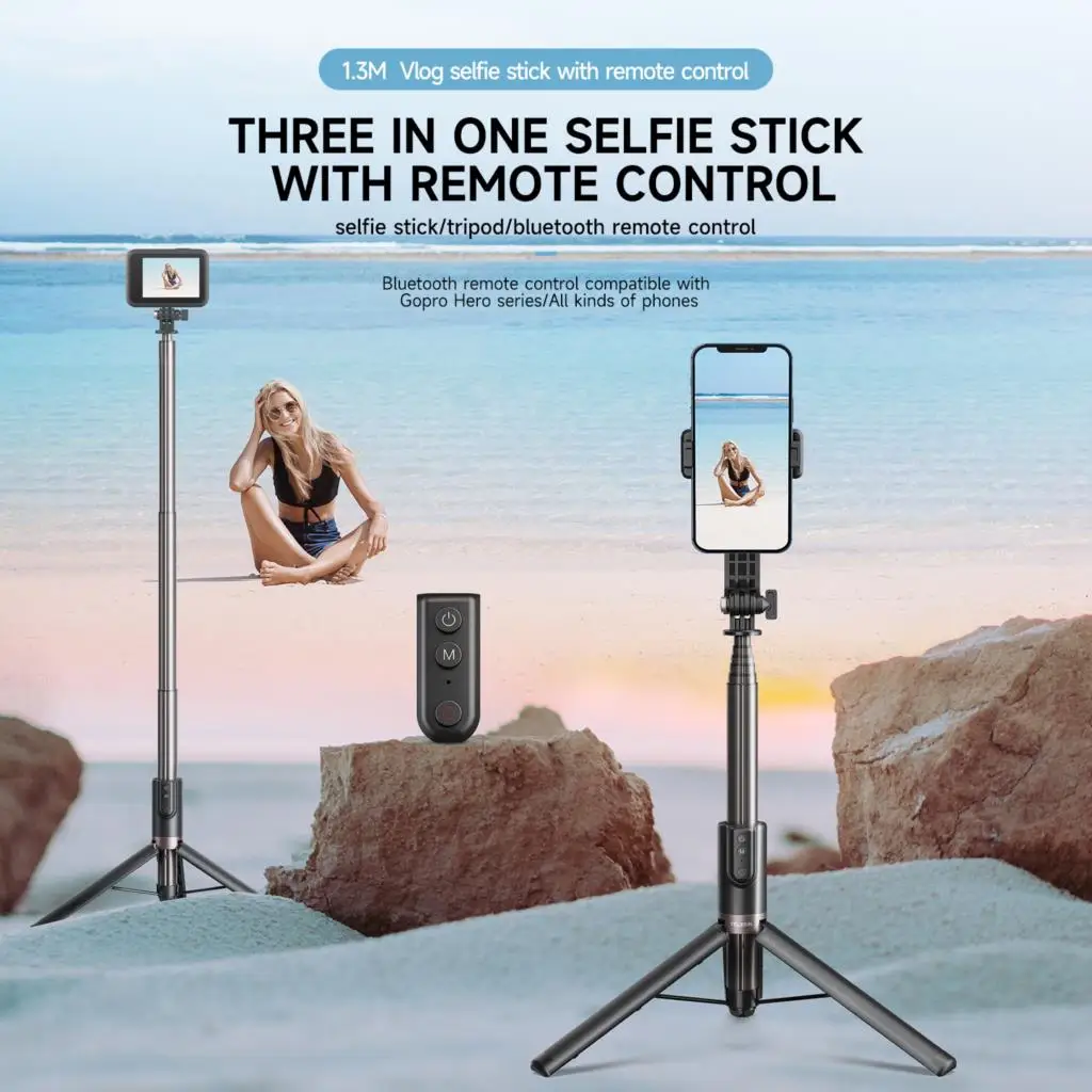 Imagem -02 - Selfie Stick Tripé com Bluetooth sem Fio Controle Remoto para go Pro Insta 360 Câmera de Ação Dji Telefone Inteligente Ttl-f35 1.3m