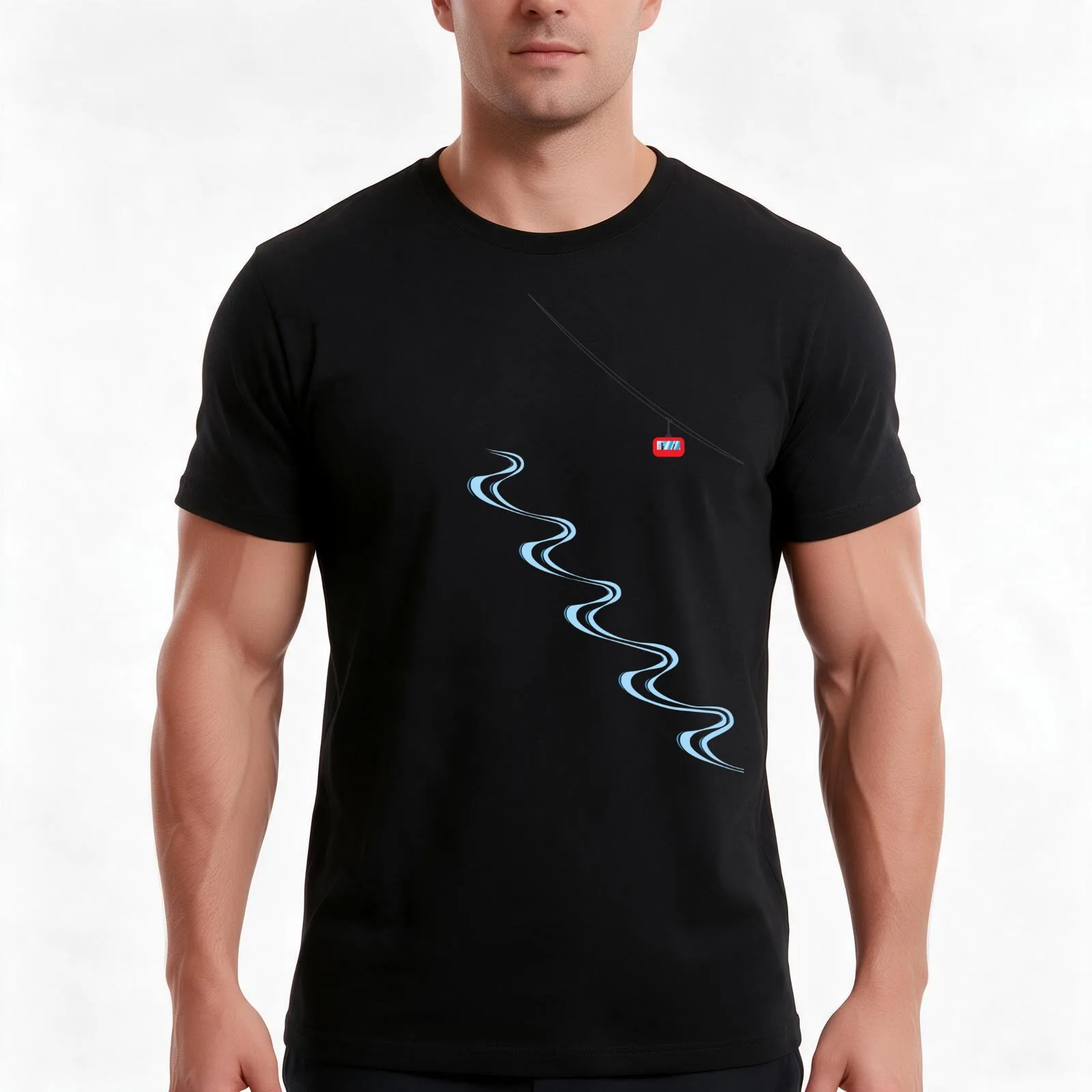 Ski tracks and gondola T-Shirt, Summer Casual Cotton Tee, Oversized Streetwear Tops, Vintage Graphic Print, Unisex Men Women
