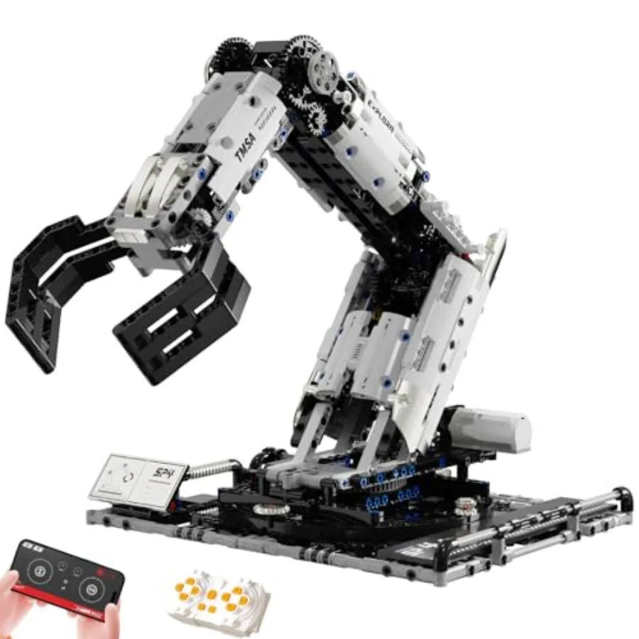 

STEM robotics arm building toys for ages 8-16, ABS plastic, black-gray-red, app remote control, programmable engineering kit wi
