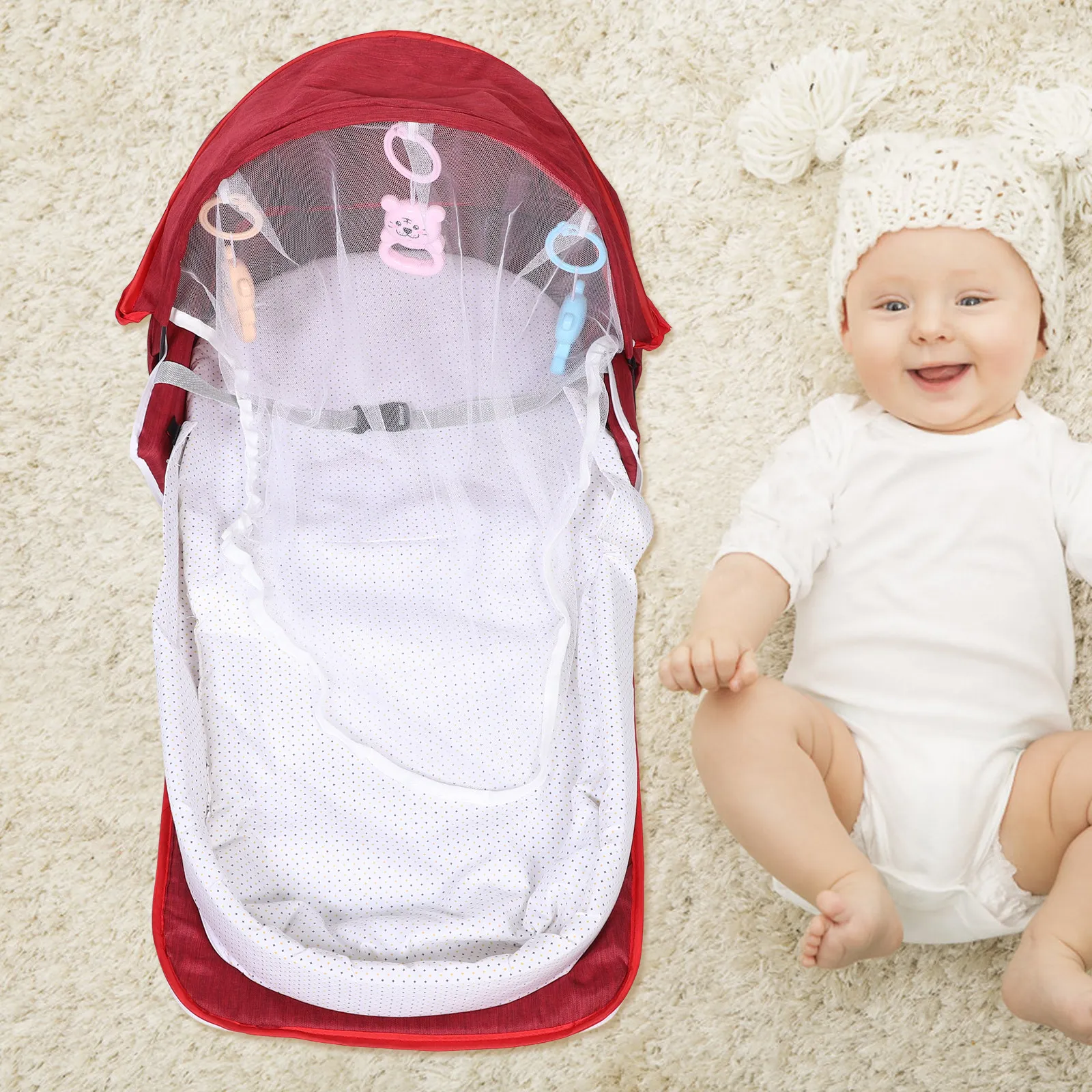 

Портативная складная люлька-манеж для новорожденных и малышей с защитой от комаров, съемная прикроватная люлька, кроватка для новорожденных в сумке, красная