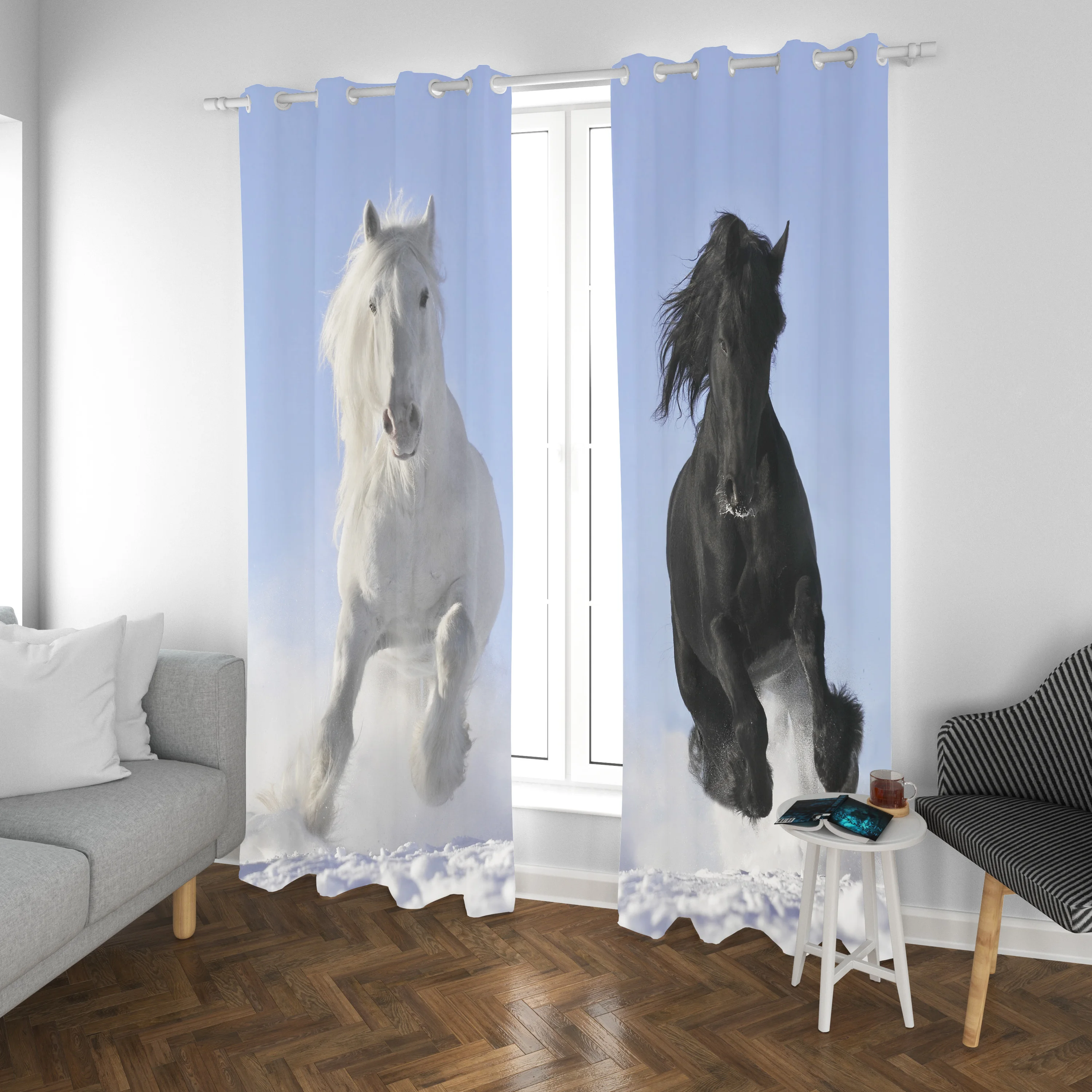 Horse Animal 100% Polyester Home Decor Living Room Bedroom Blackout Curtains Balcony Screen Cartoon Cute Perforated