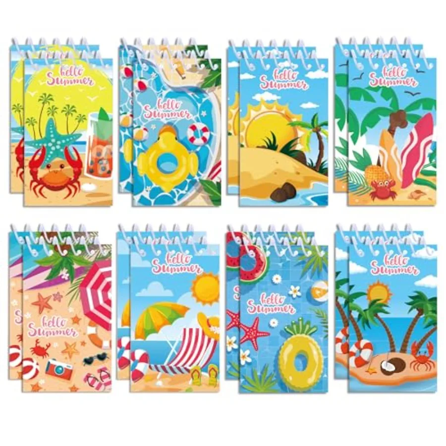 

24 Pcs Mini Summer Spiral Notebook 3.9 x2.4 Inch Hawaiian Pool Watercolor Journal Lined Memo Pad Preppy Mini Top Spiral Noteboo