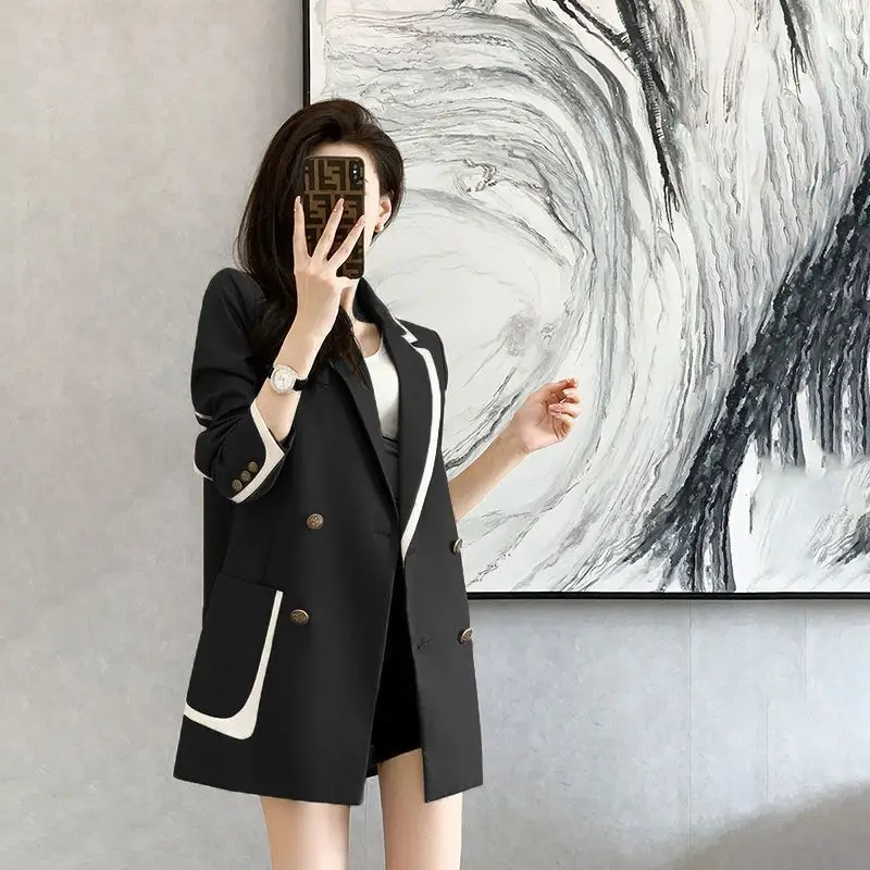 Blazer Vintage untuk wanita 2023, musim semi musim gugur baru versi Korea desain kasual serasa jalan goreng longgar mantel serbaguna tren