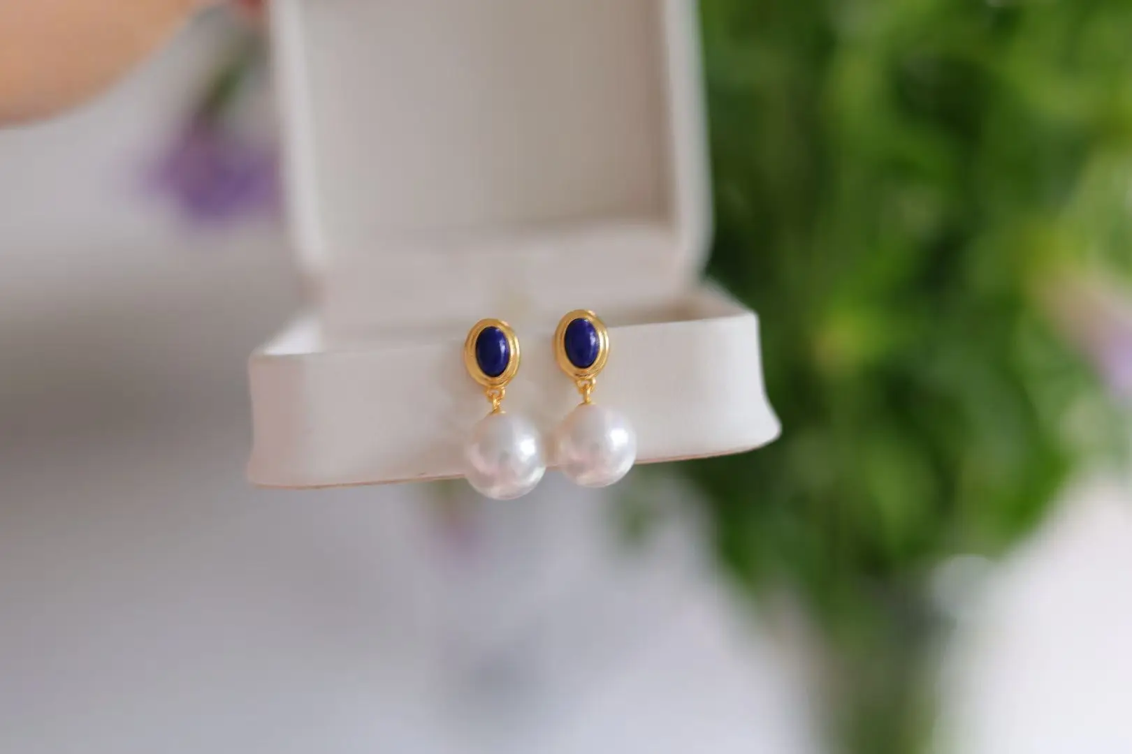 Certificate S925 Silver Natural Pearl With Lapis Lazuli Drop Dangle Earring For Women Popular Art Deco Fine Jewelry Wife's Gifts