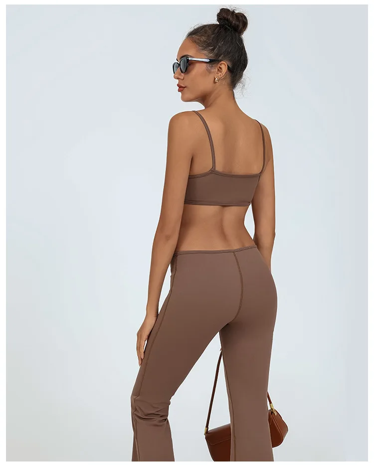 Seamless Yoga Jumpsuit Set Chest Pad Nude Vest Removable Up and Down Micro-pull Sports Fitness Trousers Two-piece Suit For Women