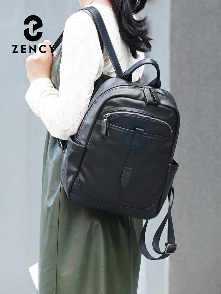 Zency Women's Genuine Leather Backpack Large Capacity for Commute Travel Work Ladies Shoulder