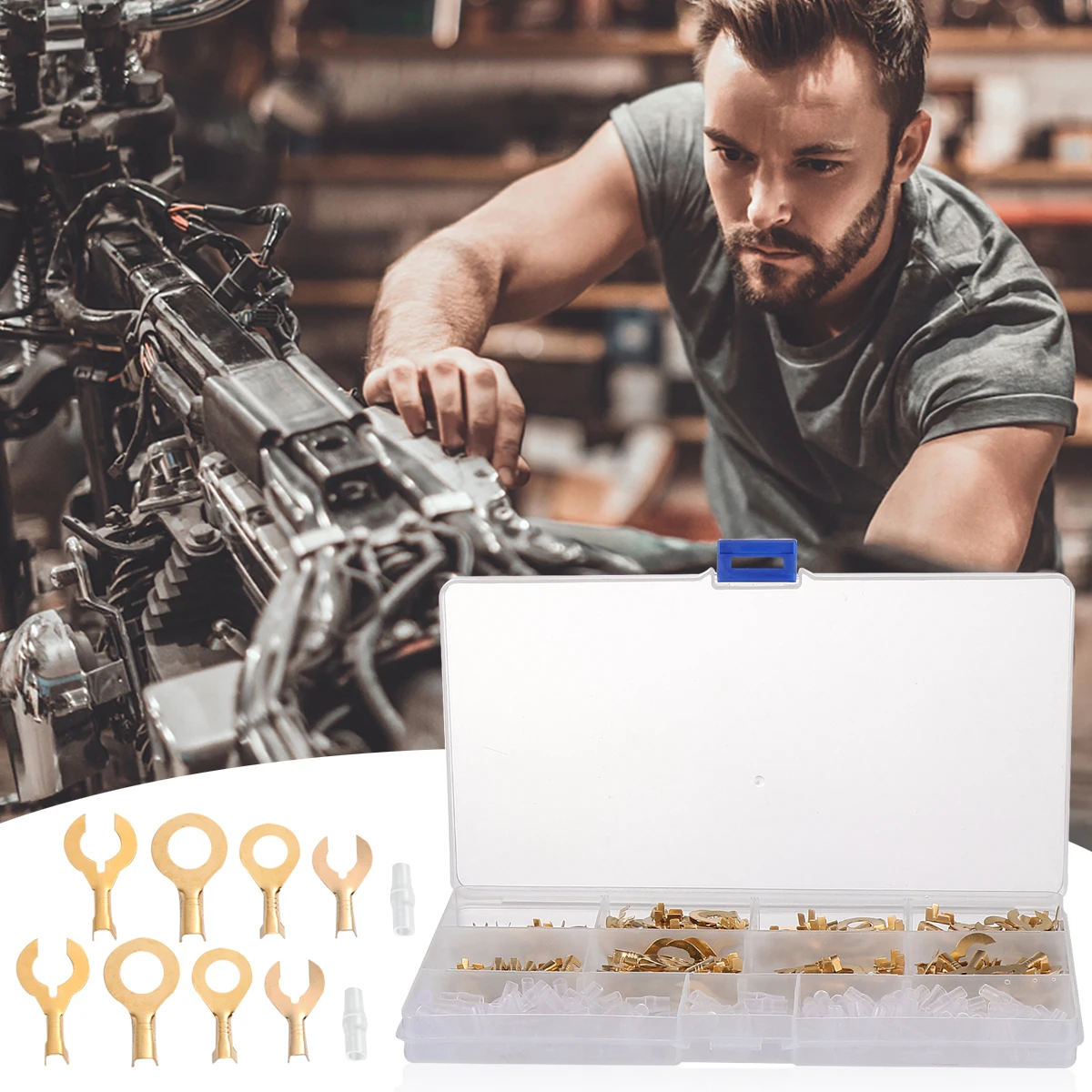 

320pcs Copper Sheath Combination Terminals Bare Wire Connectors Ring Lug Terminal Auto Crimp Cable Accessories Household