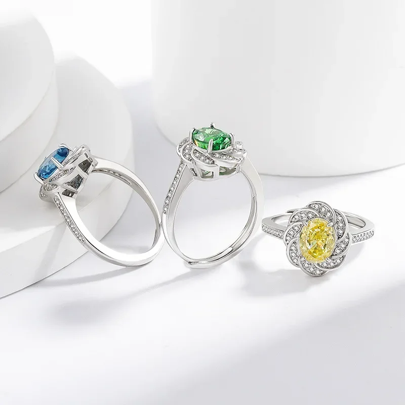 

Light Luxury Dream 925 Sterling Silver Ice Flower Cut Pigeon Egg Corolla Design Niche Ring Ladies Jewelry