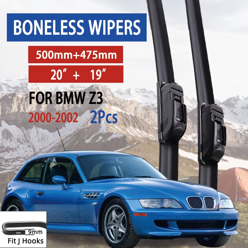 

For BMW Z3 2000-2002 Car Windshield Wiper U-type Soft Rubber Frameless Bracketless Car Wipers 20"+19"