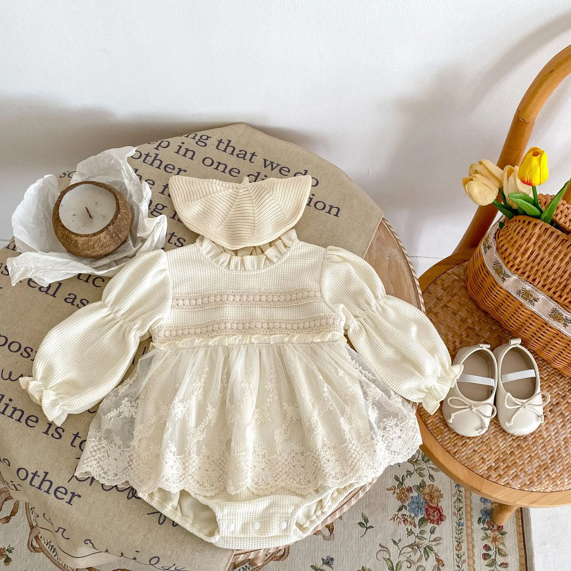 

Newborn Baby Girl Romper Puff Lace Ruffle Infant Toddler Vintage Jumpsuit Onepiece Dress Outfit Autumn Spring Baby Clothes 3-18M