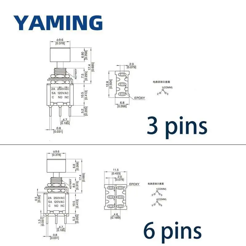 Interruttore a levetta momentaneo/reset 3/6 pin Pulsante On/off Led Rocker 2A 250V Ac/5a 120V