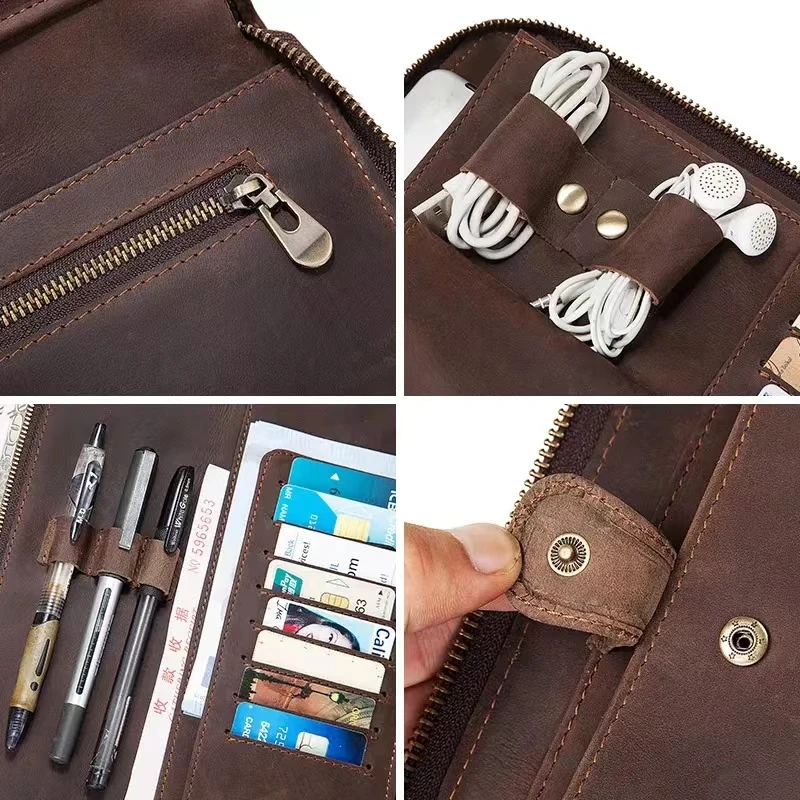 100% Genuine Leather Portfolio For Pro Retro Portable Business Journal Document A4 Cover Bag Men Multifunction Briefcase