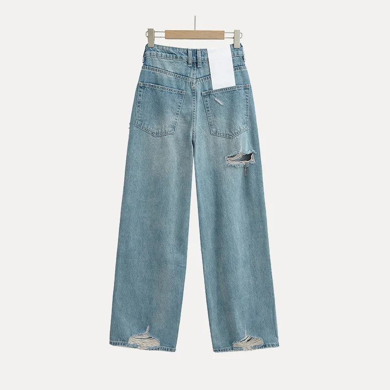 High Waist Torn Loose Wide Leg Jeans Women's Faion Casual Spring 2025 Floor-Length Denim Pants Women's Premium Clothing