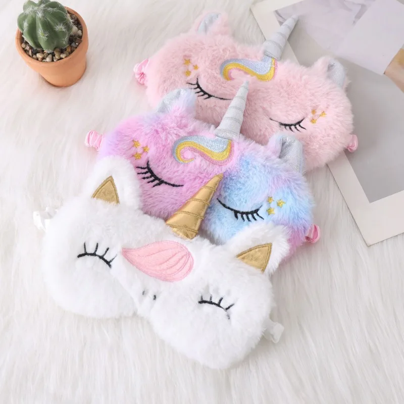 Children\'s Eye Protection Sleep Shade Comfortable Cartoon Cute Plush Unicorn Fashion Eye Mask for Boys and Girls