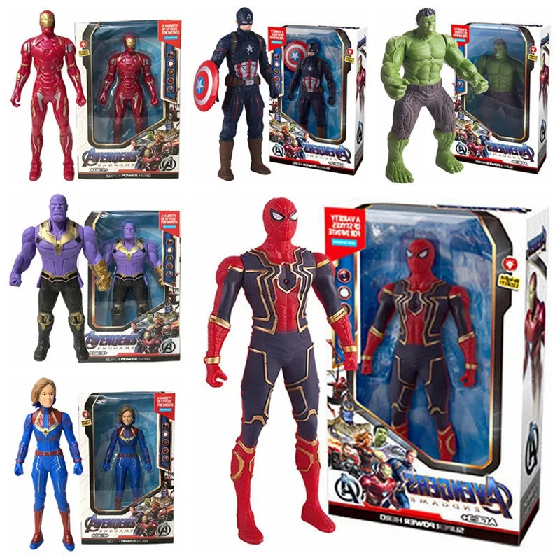 Marvel Avengers Doll Ornament Super Hero Cool Spider Man Iron Man Captain Marvel 17 cm bambola luminosa giocattolo modello regalo fatto a mano