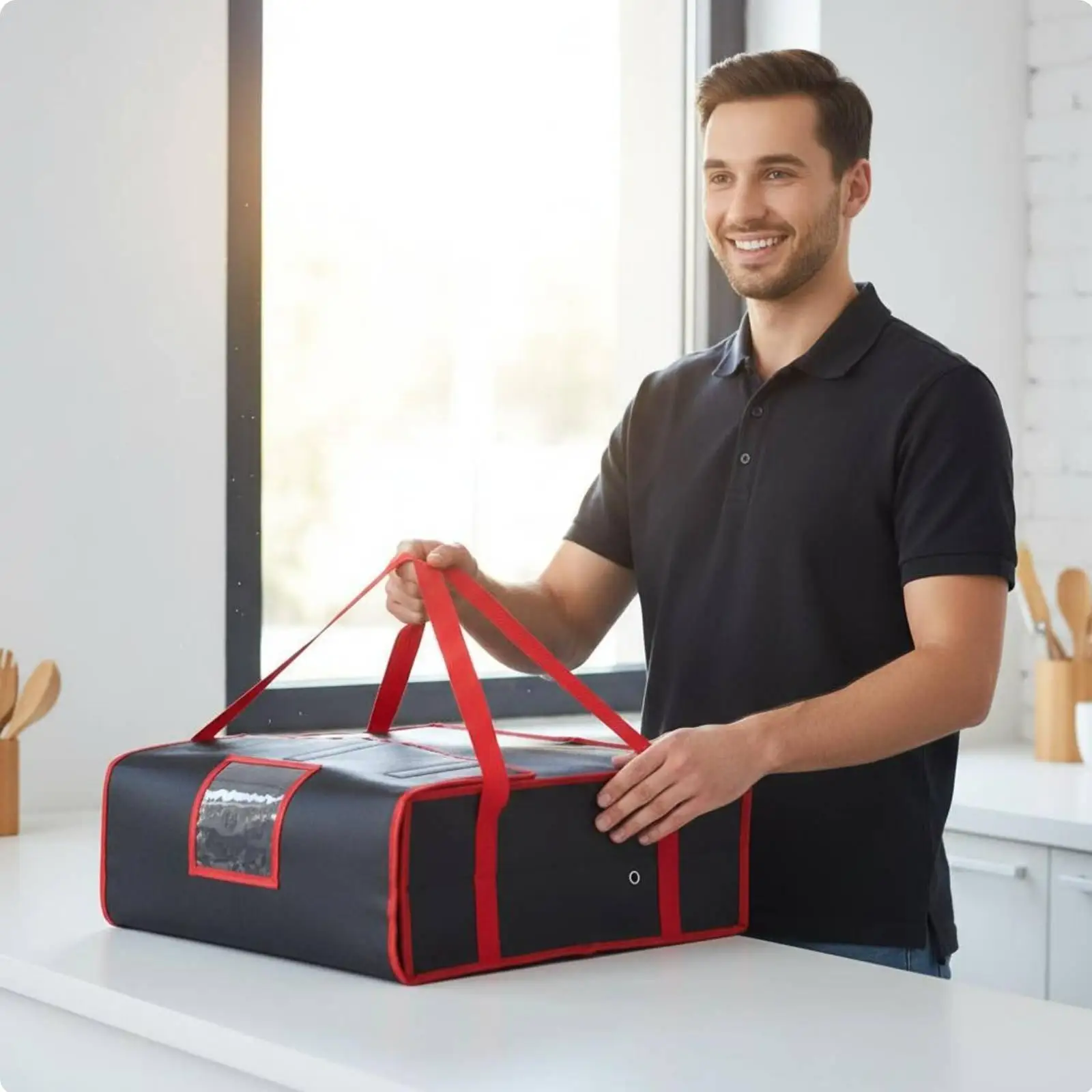 Insulated Pizza Conveyance Bag Portable Meal Carrier Bag Clear Order Window Food Delivery container for Caterers, Catering, - view 4