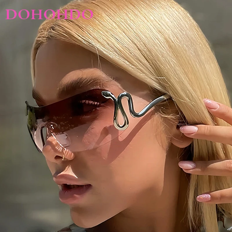 

DOHOHDO Y2K New Fashion Rimless Sunglasses For Women Men Luxury Snake Decoration Metal Frame Sun Glasses Shades UV400 Eyeglasses