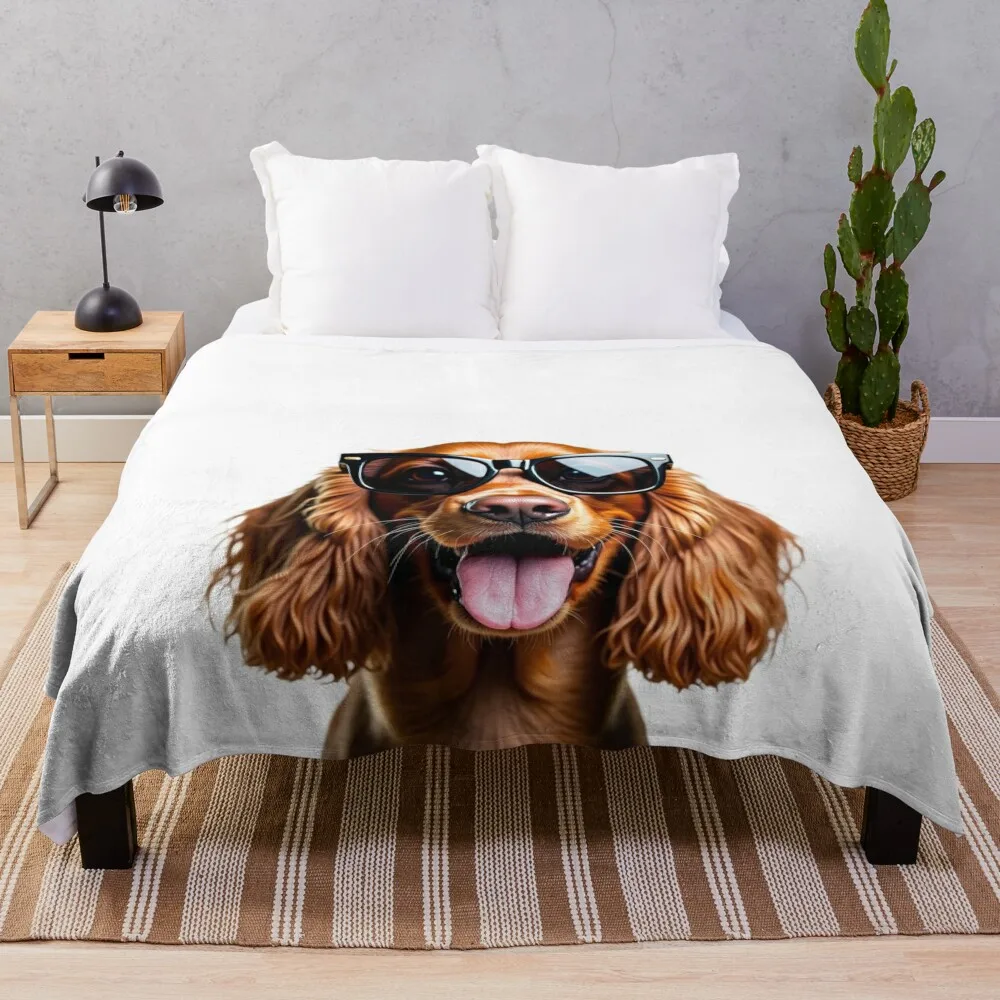 Funny cool Cocker Spaniel wearing sunglasses Throw Blanket sofa bed Blankets For Bed Giant Sofa Plaid on the sofa Blankets