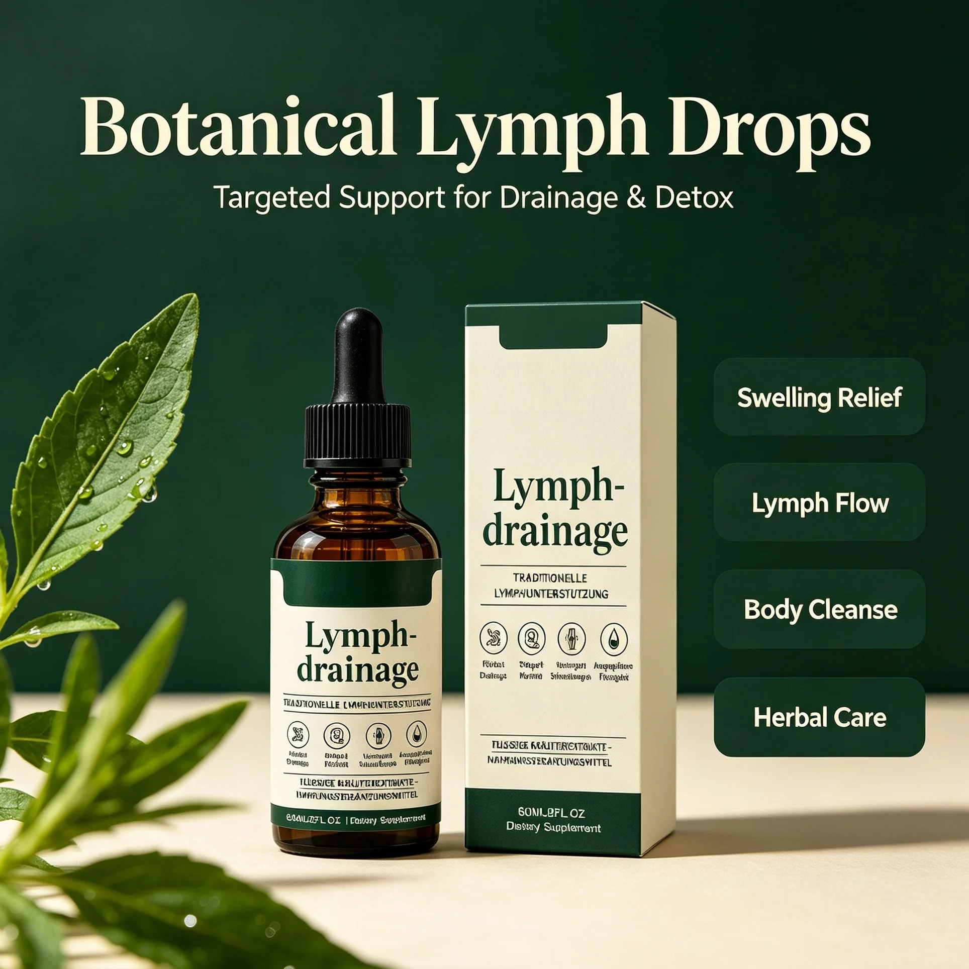 Herbal Lymphatic Drainage Oral Drops Natural Detox Reduce Swelling Fluid Retention Lymph Support Liquid Supplement