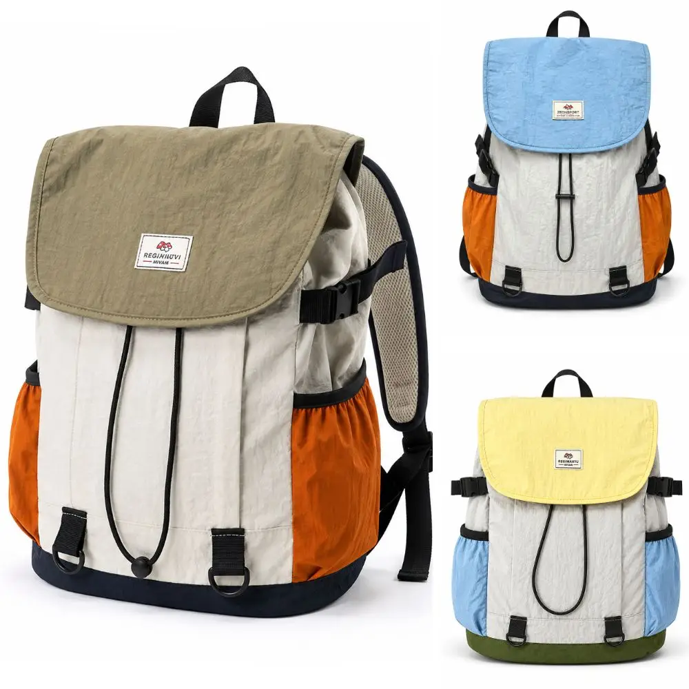 Large Capacity Camping Backpack Drawstring Closure Adjustable Straps School Backpack Flap Top Reflective Detail Kids Bookbag