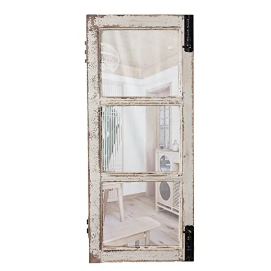 

Farmhouse Wood Frame Window Mirror 14" x 33", Vertical Hanging Distressed White Rustic Window Mirrors for Wall Decor, Vintage R