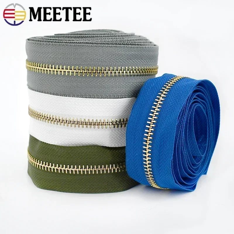 1/3/5Yard Meetee 5# Metal Zippers Open-End Tailor for Garment Bags Home Sewing Crafts Apparel Coat Clothing Zipper Repair NoPull