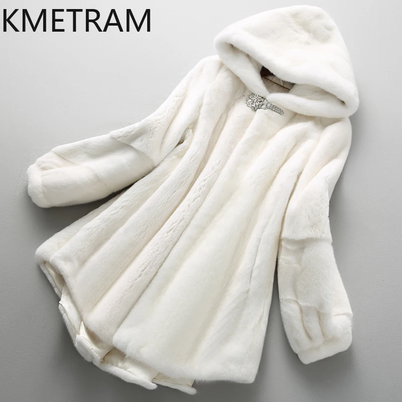 Natural Whole Mink Fur Coat Women Luxury White Real Fur Jacket with Hood High Quality Winter Woman Clothing Furry Jackets 2025