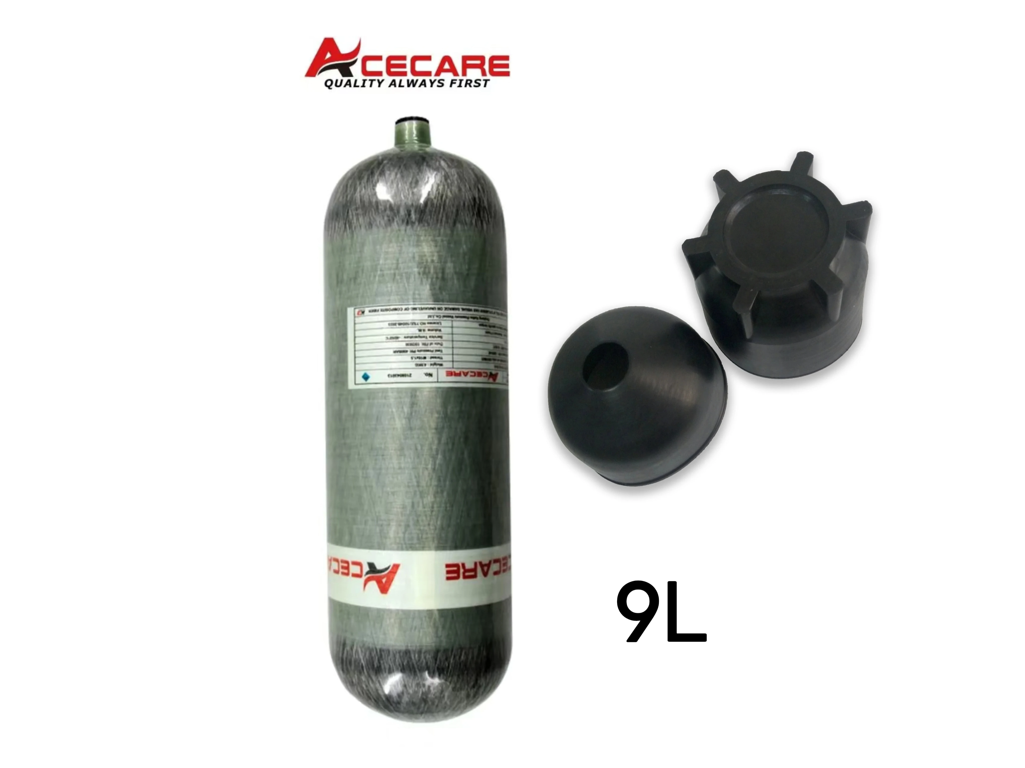 ACECARE 4500psi 30Mpa 9L Carbon Fiber Cylinder with Rubber Boots 300Bar High Pressure HPA Cylinder Scuba Diving Thread M18*1.5