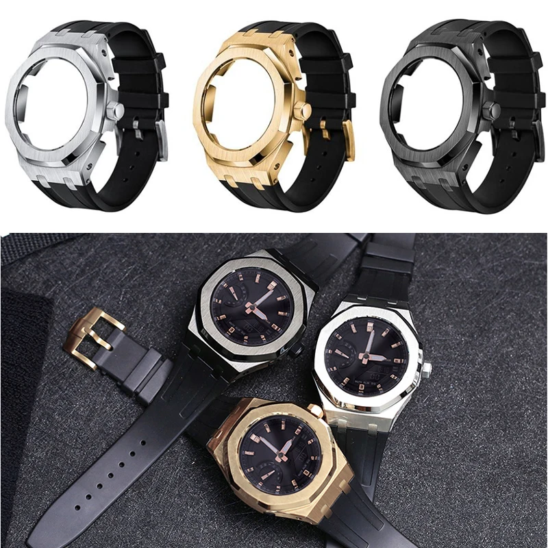 

GMAS2100 Mod Kit For GMA-S2100 Watch Stainless Steel Metal Case Bezel fluoro Rubber Strap Band With GMA-S2100 Refit Accessories