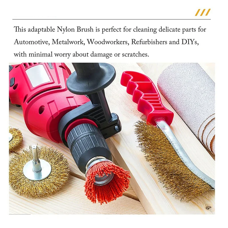 3 Piece Nylon Filament Abrasive Wire Brush Wheel & Cup Brush Set With 1/4 Inch Shank For Removal Of Rust/Corrosion/Paint