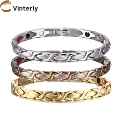 Vinterly Cross Magnetic Bracelet for Women Rose Chain 6.7mm Wide Stainless Steel Female Benefit Health Energy Jewelry Waterproof