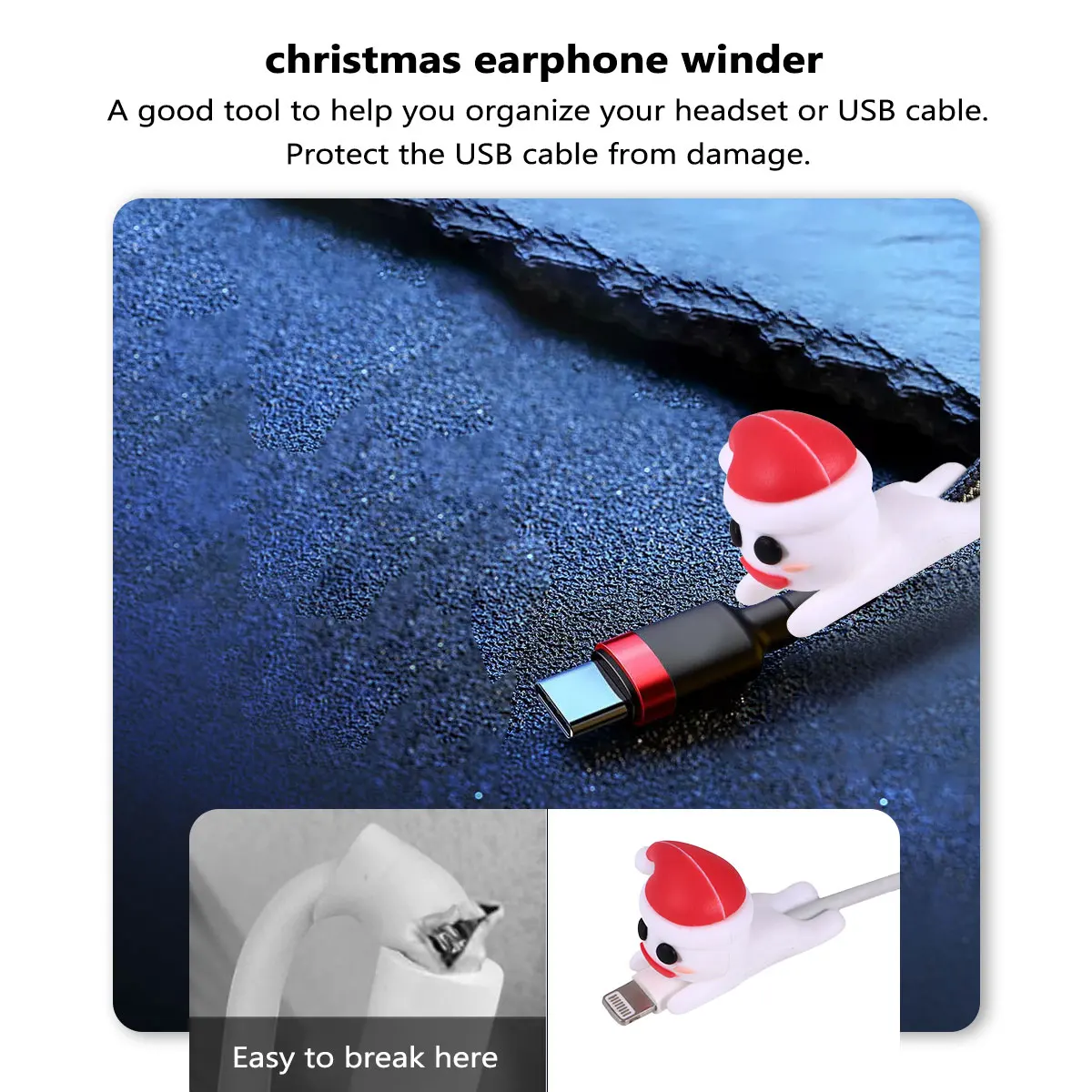 

5pcs Christmas Snowman Usb Cable Protectors Silicone Data Line Clips Durable Cord Savers Creative Earphone Organizers